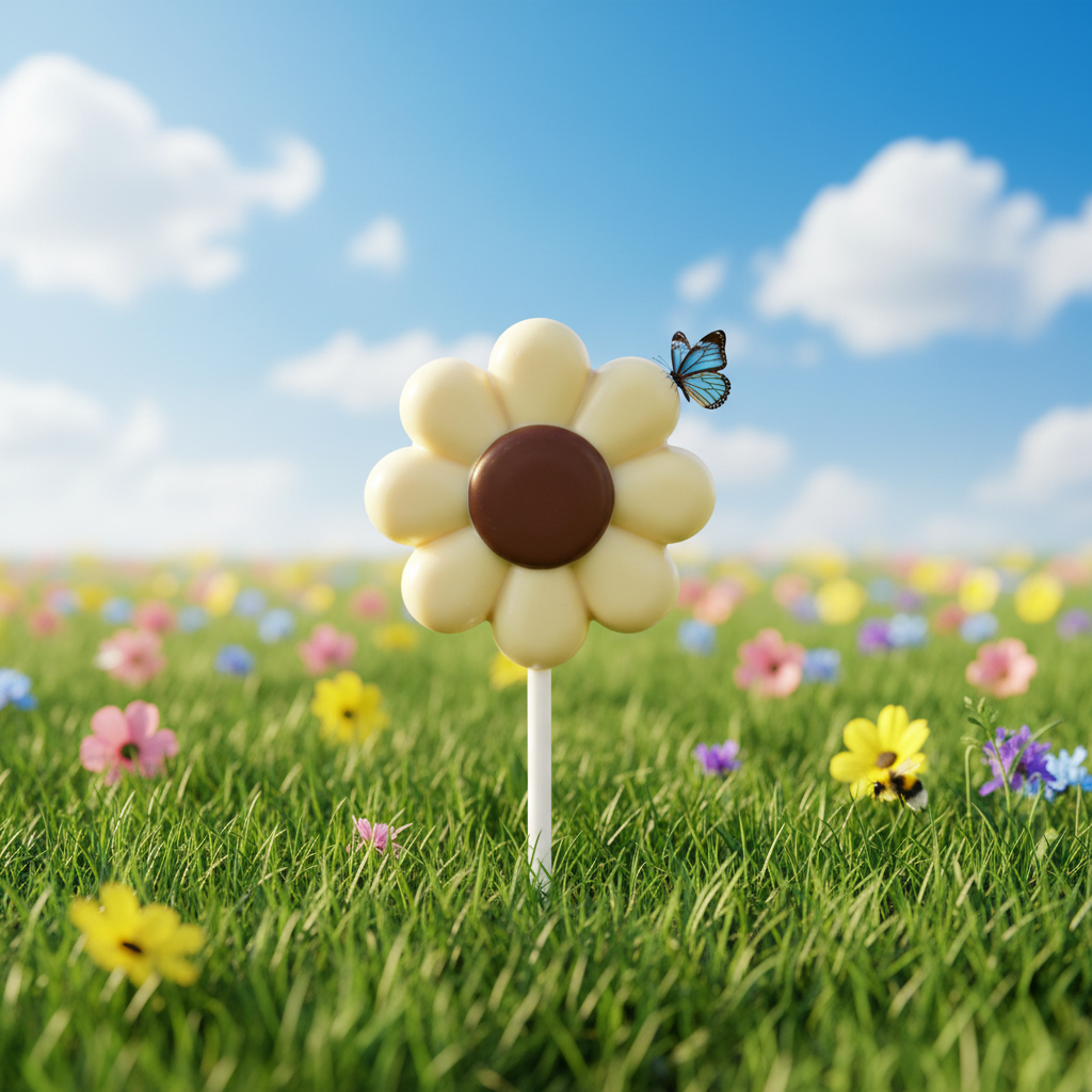 Lollipop-Blume aus weißer Schokolade