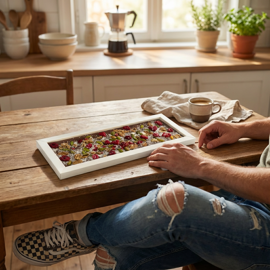 Fantasie-Milchschokoladentafel 375 g mit Walnuss-, Pistazien-, Himbeer- und Kokosnussstückchen