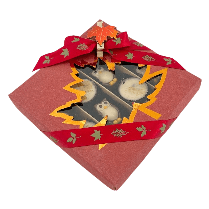 Herbstliche Pralinenmischung im roten Geschenkkarton