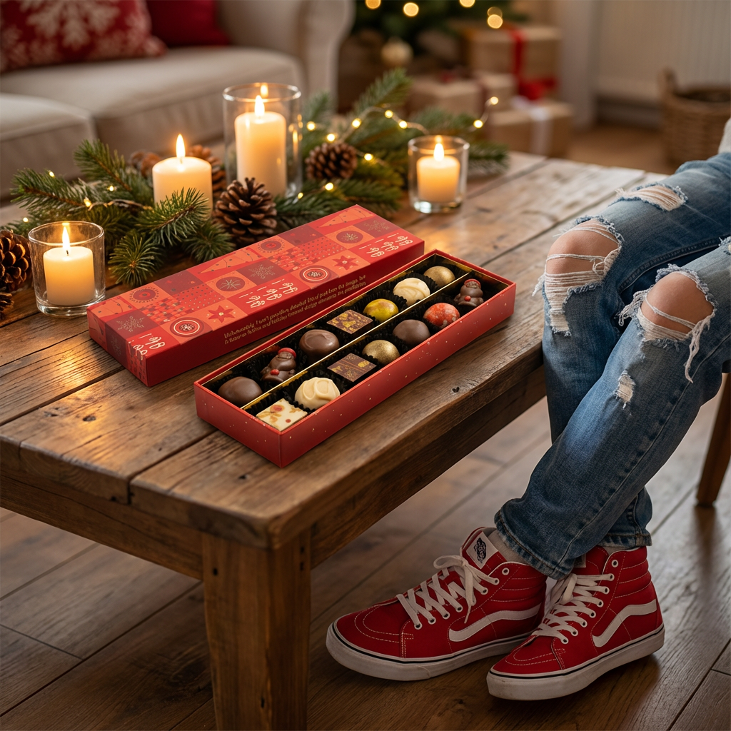 Weihnachten 14 Pralinen und Trüffel Schachtel ho-ho-ho 225g