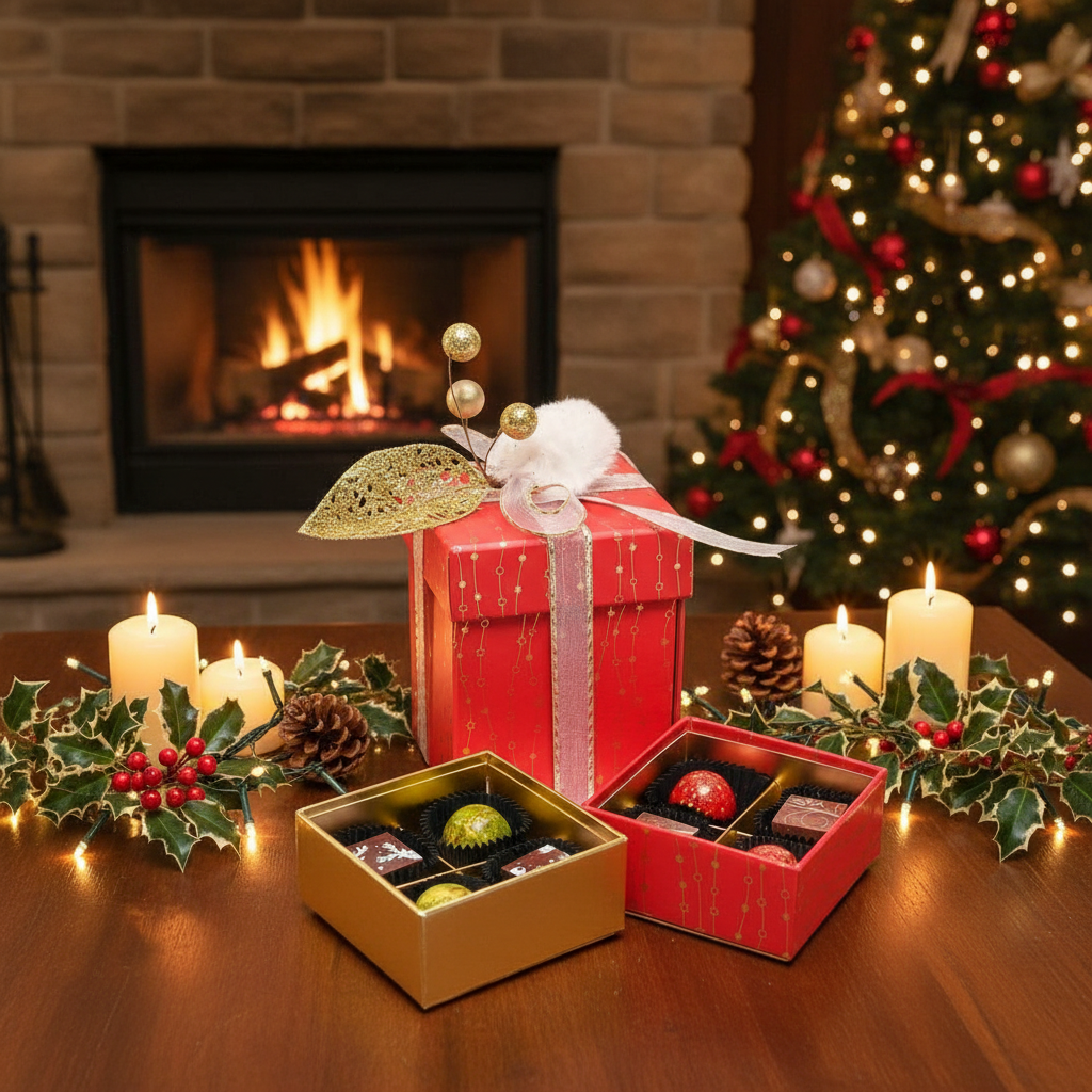 Weihnachten rote Schachtel 12 Pralinen 180 Grs