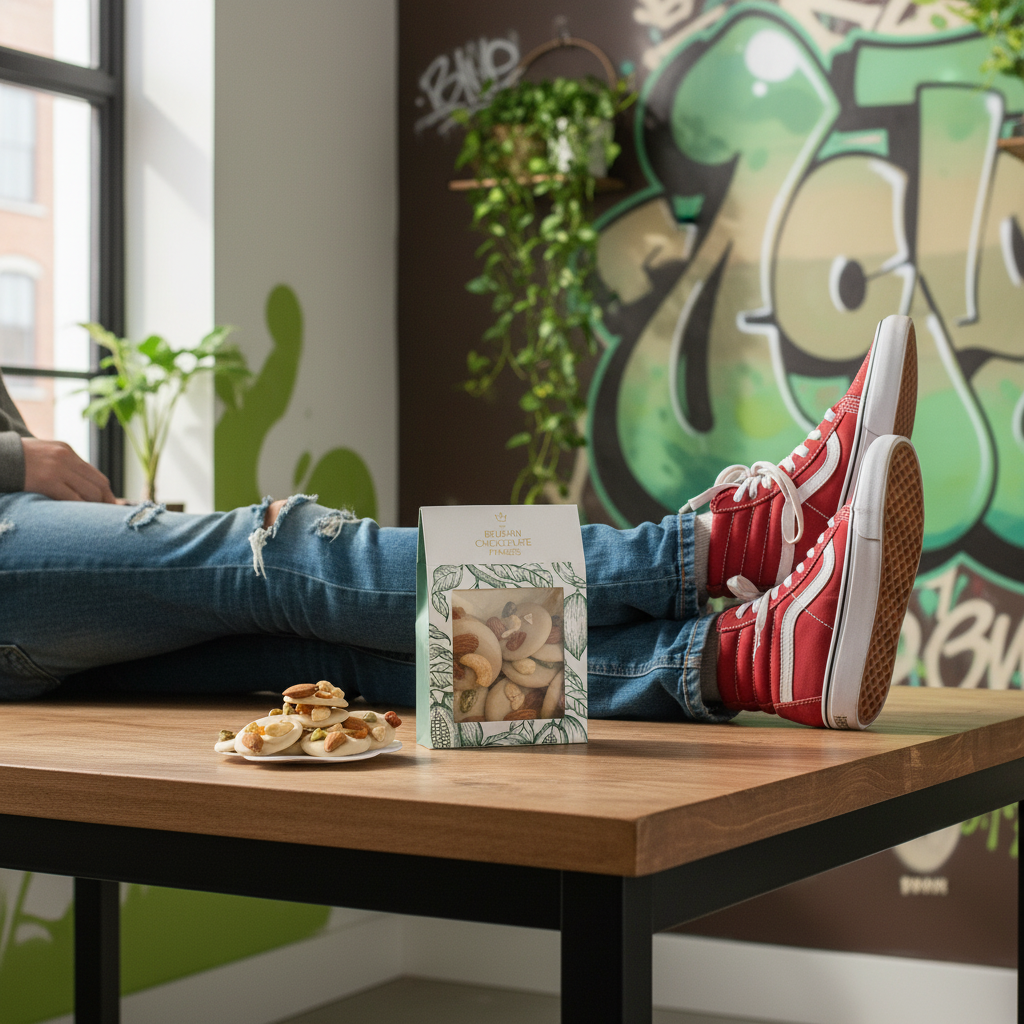 Weiße Schokoladenmendiants mit Pistazien-, Mandel-, Rosinen- und Cashew-Stückchen