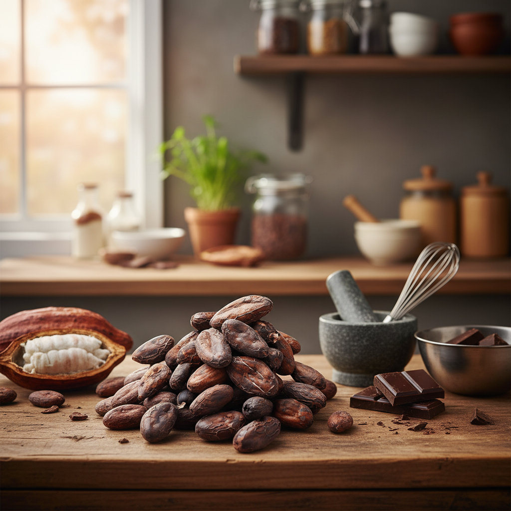 Beutel mit frischen Kakaobohnen