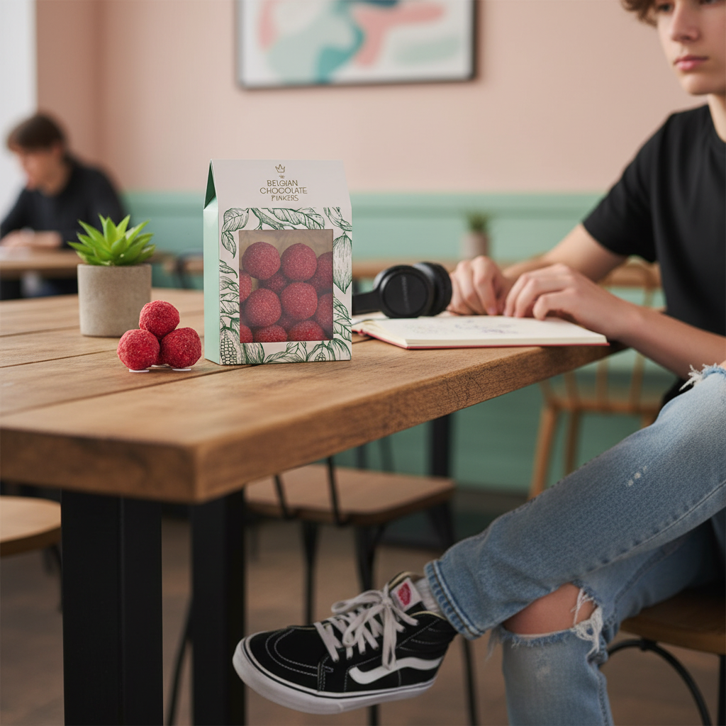 Beutel belgische Trüffel mit Himbeerüberzug 160g