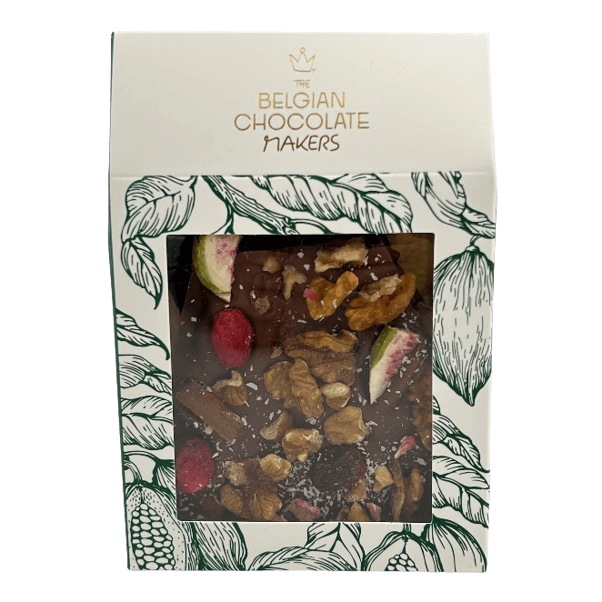 Riegel aus Vollmilchschokolade mit Feige, Zitrone, Cranberry, Walnuss und Kokosnuss