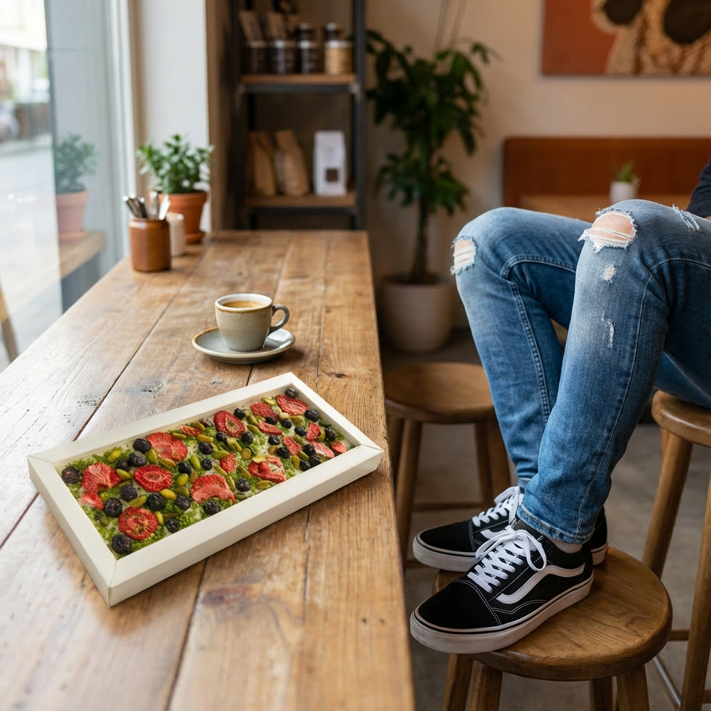 Weiße Fantasie-Schokoladentafel 550 g mit Erdbeer-, Pistazien- und Heidelbeerstückchen