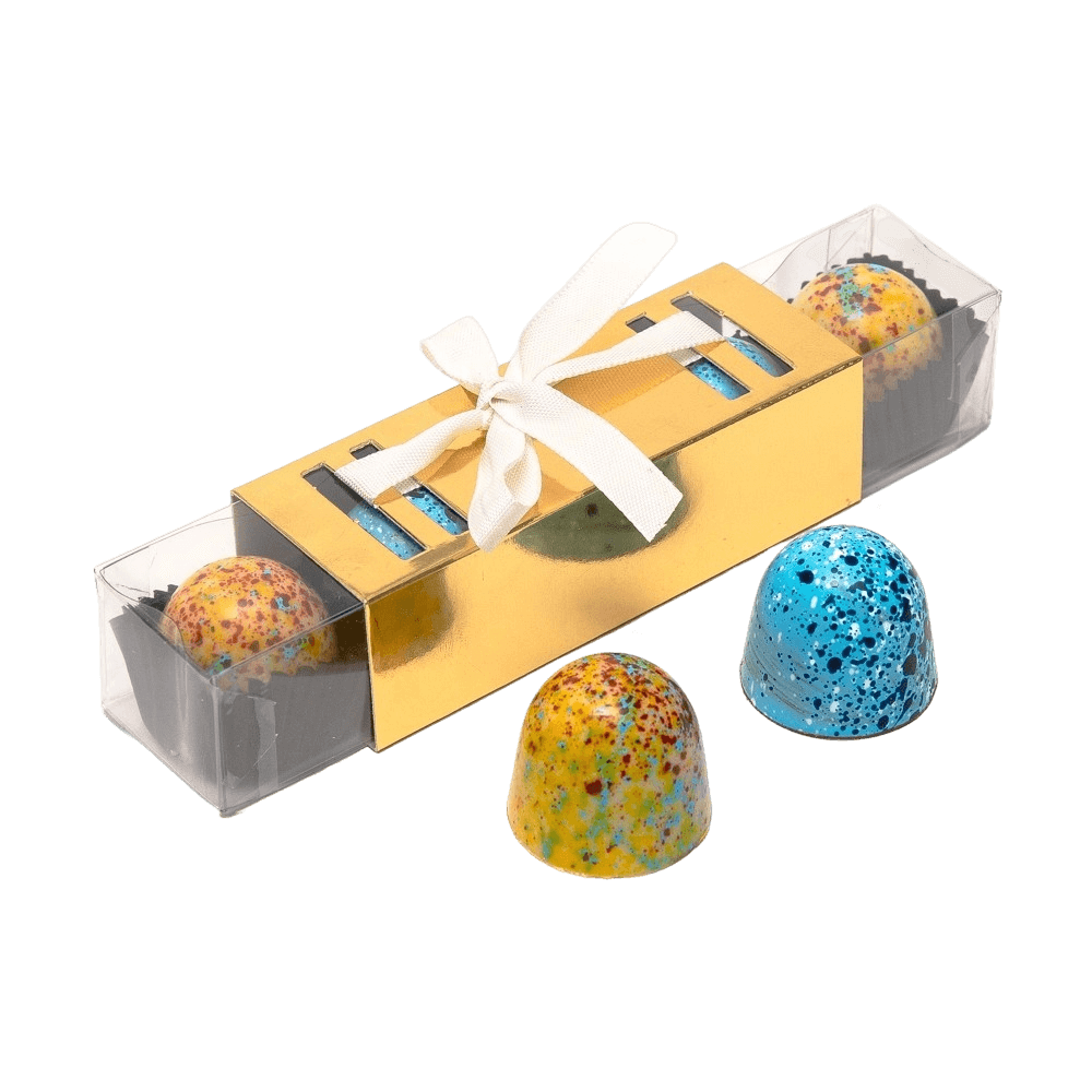 Stange mit 5 farbigen Pralinen (Mango, gesalzenes Karamell)