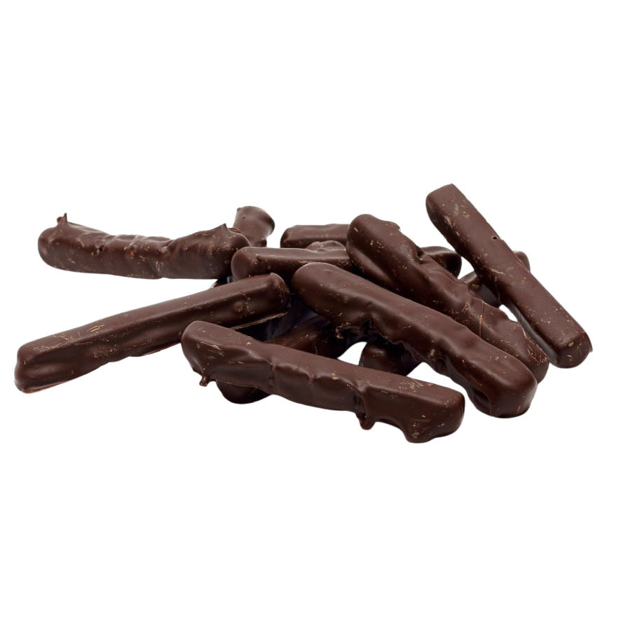 Kandierte Orangenschalen in Schokolade getaucht