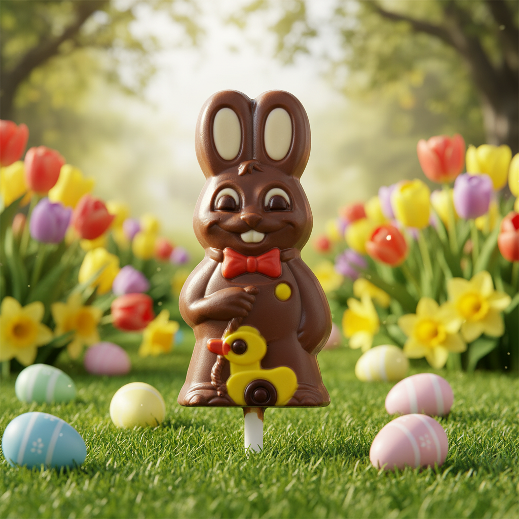 Milchschokoladen-Lollipop-Hase mit Spielzeug