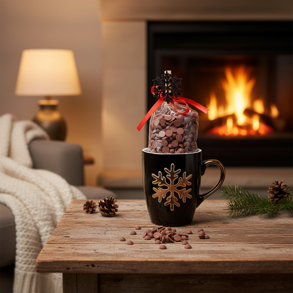 Heiße dunkle Schokolade in Tasse Schneeflocken (dunkel) 200 Grs