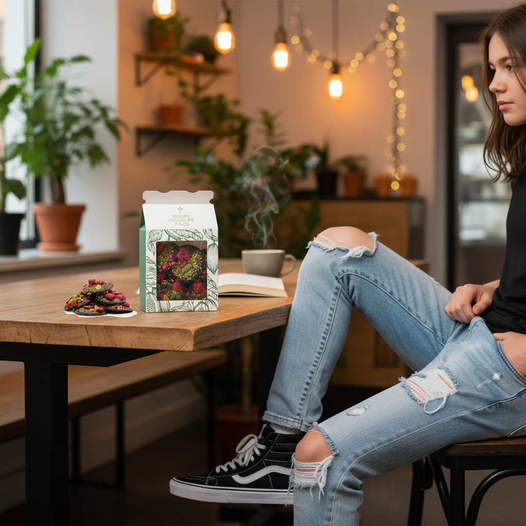 Mendiants aus Zartbitterschokolade mit Himbeer- und Pistazienstückchen