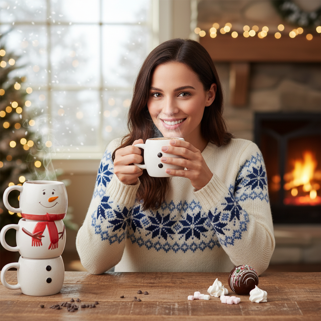 Heiße dunkle Schokolade im Trio-Becher (Schneemann) 270 Grs
