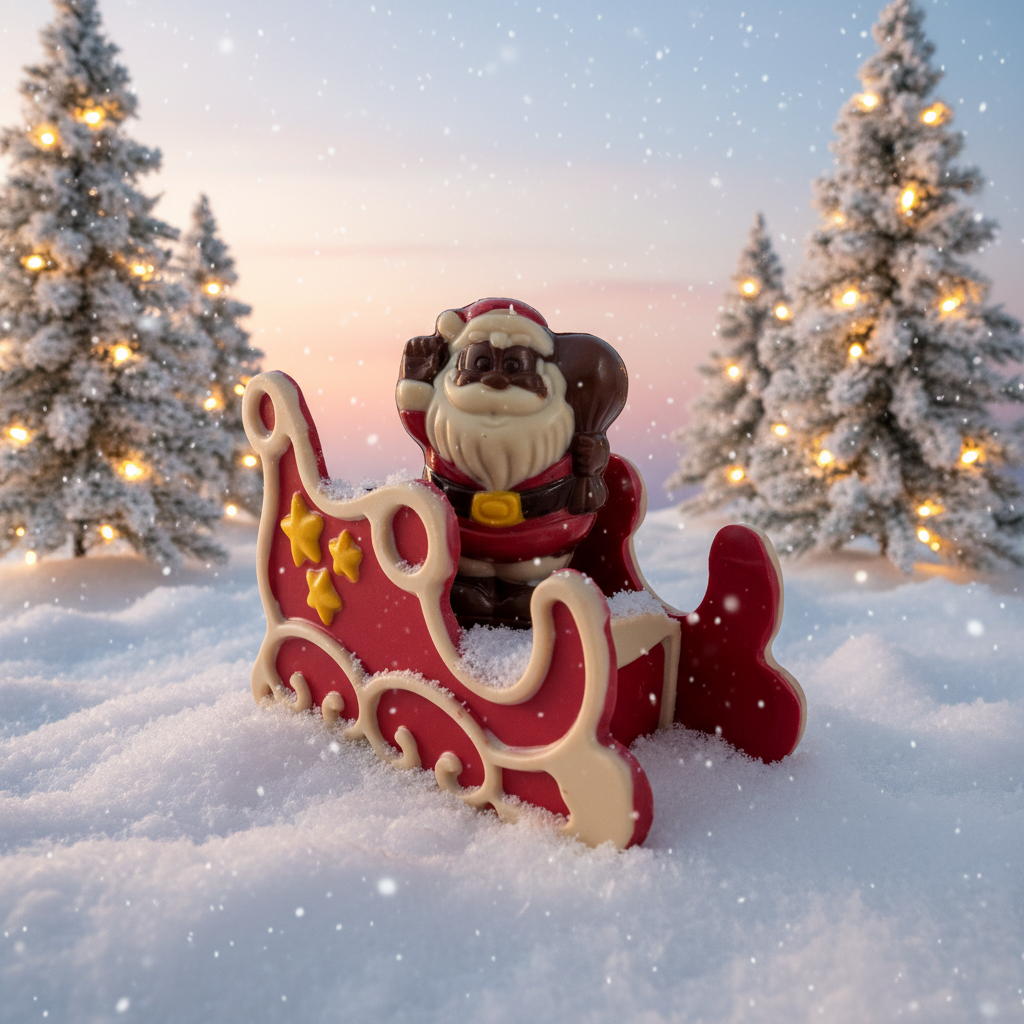 Festliche weiße Schokolade Weihnachtsmann im Schlitten 180g