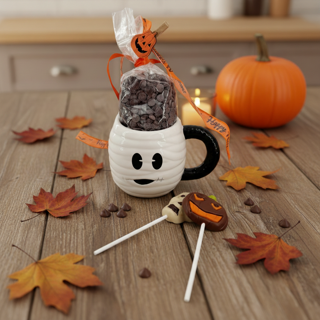 Vollmilchschokoladentropfen im Becher Mumie mit Lutschern