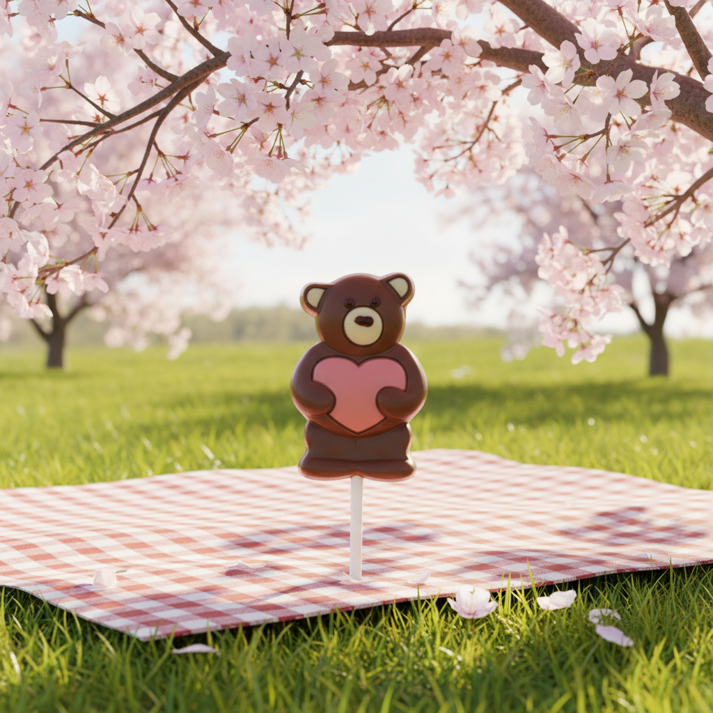 Vollmilchschokolade rosa Herz-Teddybär-Lutscher 20g