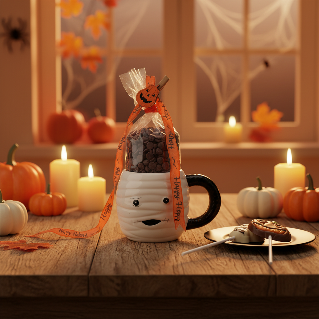 Vollmilchschokoladentropfen im Becher Mumie mit Lutschern