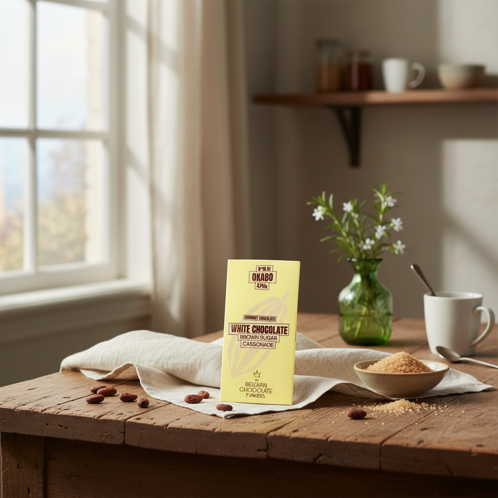 Weiße Schokoladentafel mit braunem Zucker und Kassonade 41%