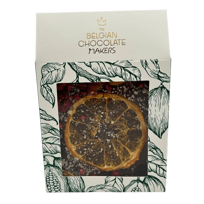 Riegel aus Zartbitterschokolade mit Himbeere, Mandel und Orange