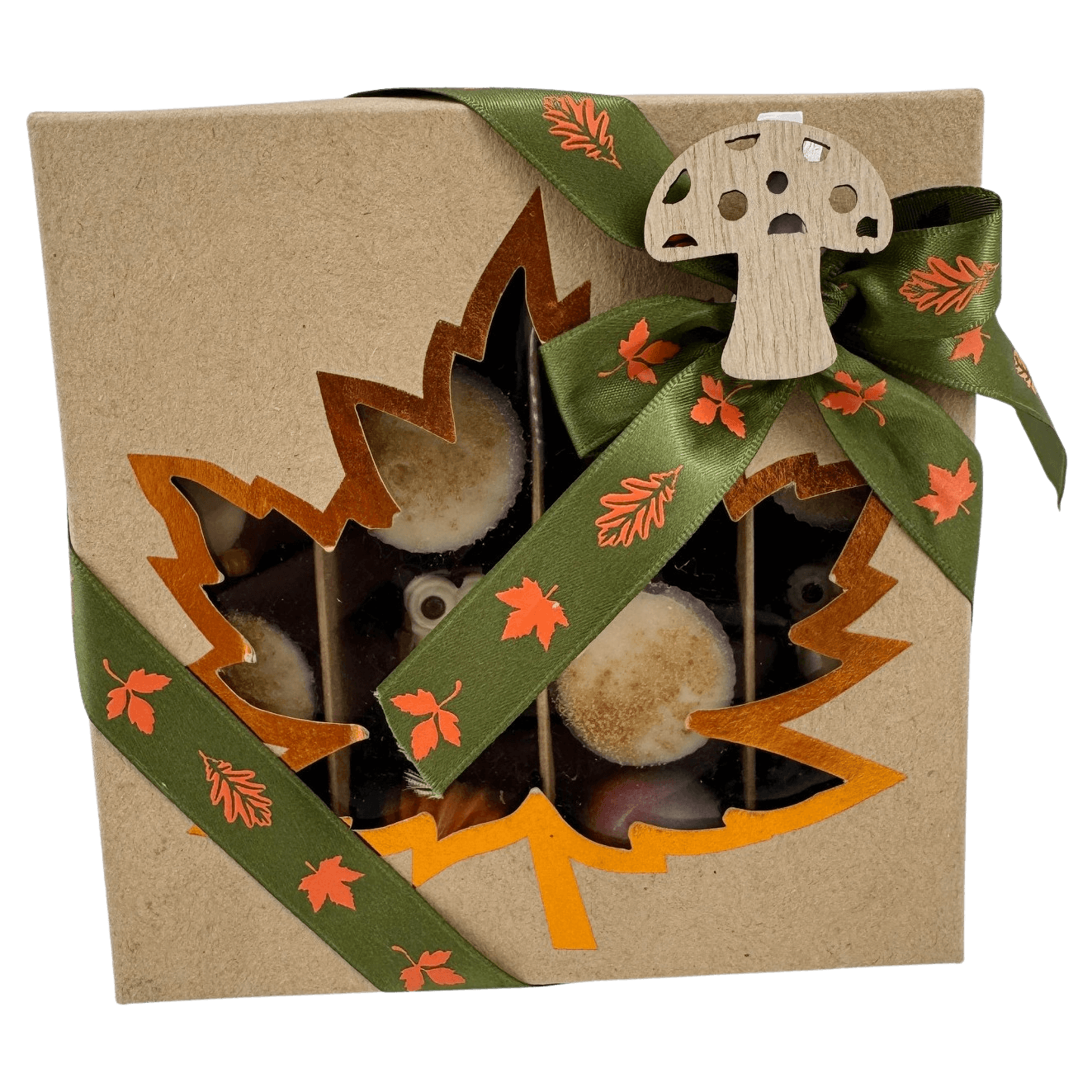 Herbstliche Pralinenmischung in einer handwerklichen Geschenkbox