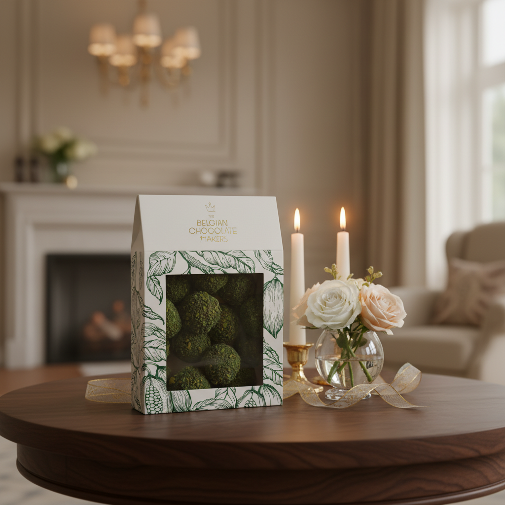 Beutel belgische Trüffel mit Pistazienüberzug 160g