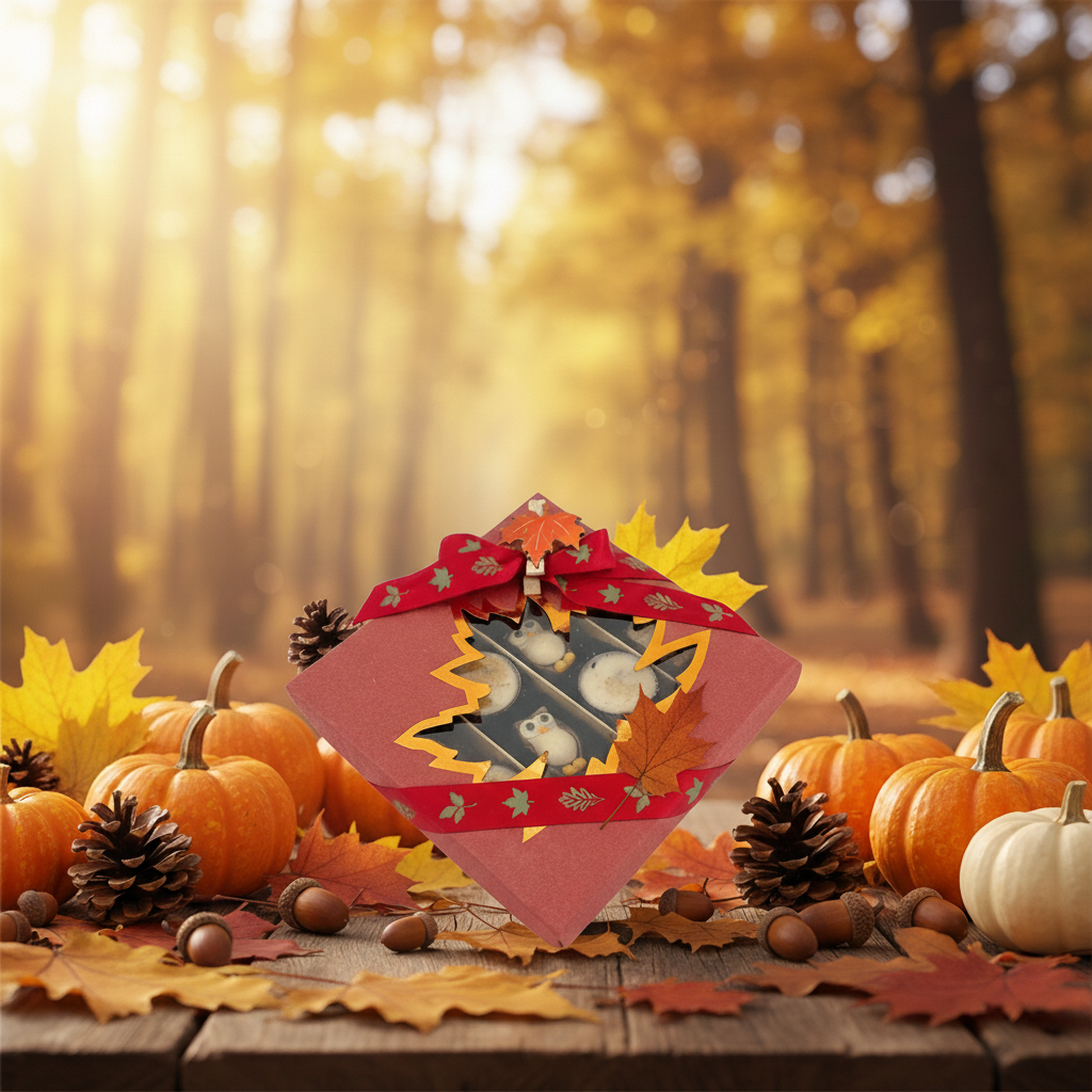 Herbstliche Pralinenmischung im roten Geschenkkarton