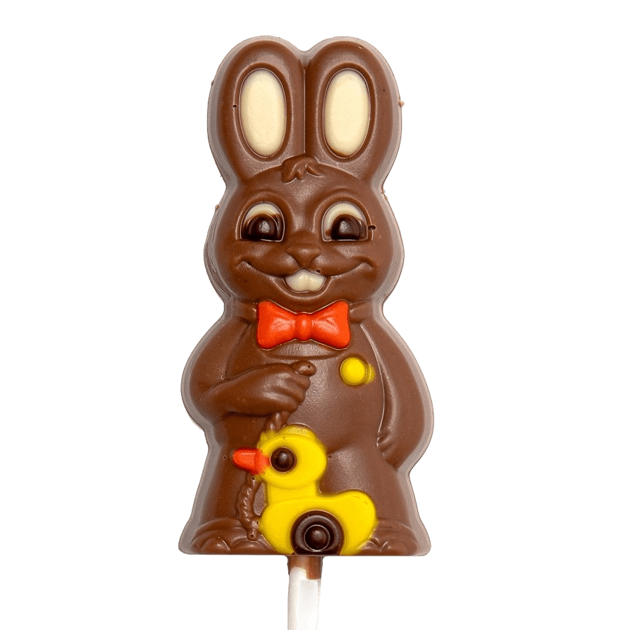 Milchschokoladen-Lollipop-Hase mit Spielzeug