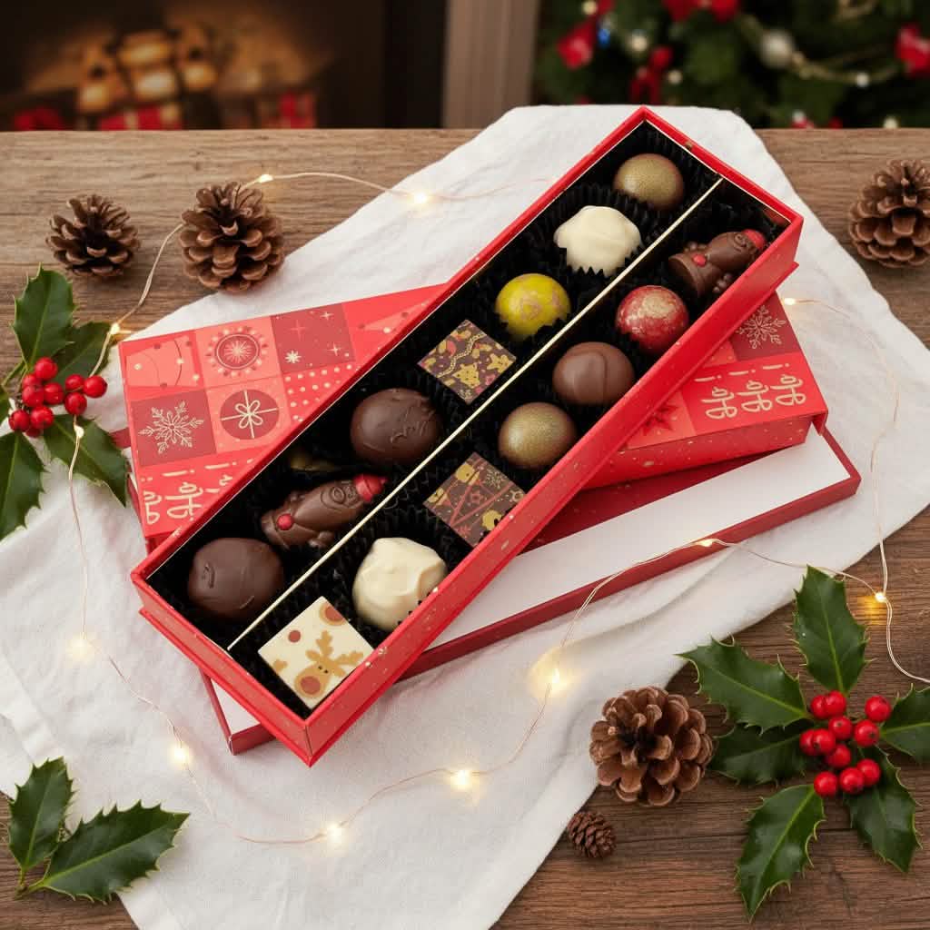 Weihnachten 14 Pralinen und Trüffel Schachtel ho-ho-ho 225g