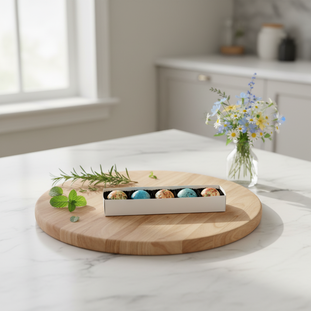 Stange mit 5 farbigen Pralinen (Mango, gesalzenes Karamell)