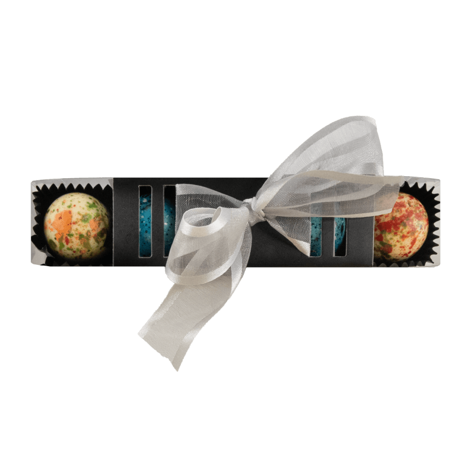 Stange mit 5 farbigen Pralinen (Mango, gesalzenes Karamell)